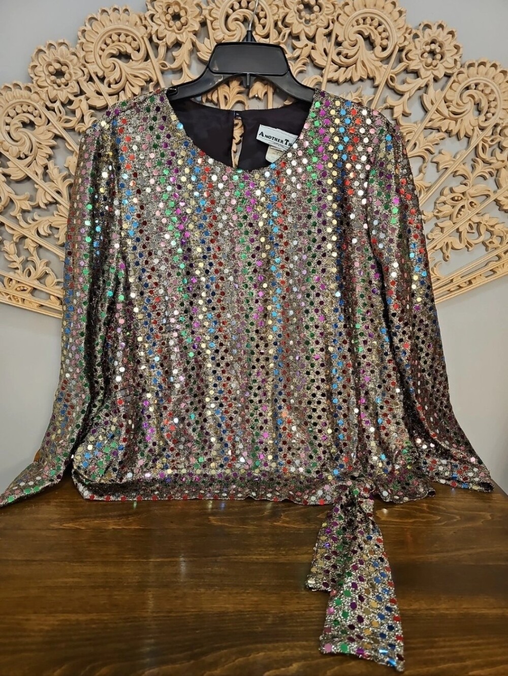 Vintage Another Thyme Shirt X Large Sequin Mirror Colorful Party Club Disco Knot